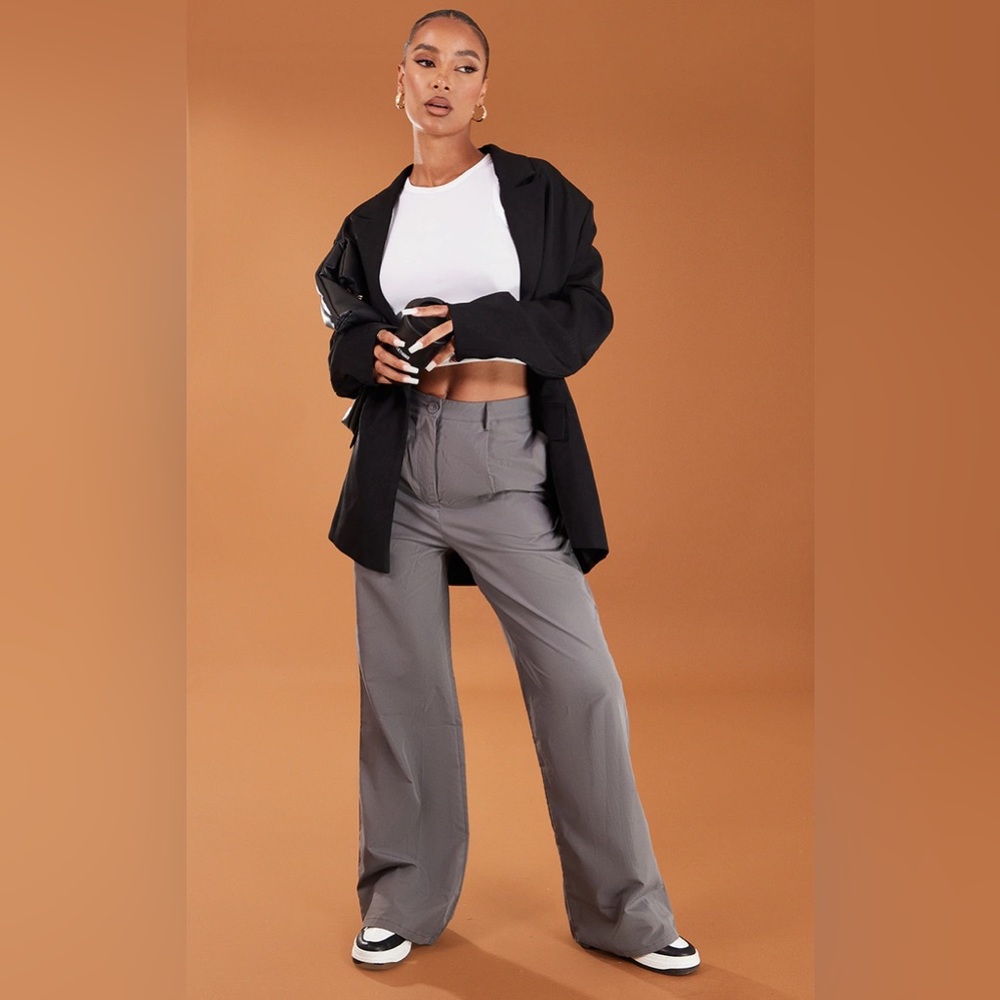 PrettyLittleThing Charcoal Peach Skin Straight Leg Pants